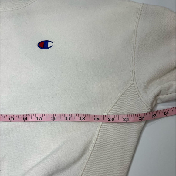 Champion Reverse Weave Crop Sweatshirt Women White C Logo Embroidered Crew Large - Picture 6 of 7